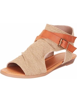 Cambridge Select Women's Crisscross Strappy Buckle Cutout Stacked Wedge Sandal