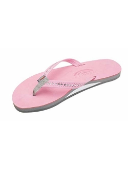 Rainbow Sandals Women's Single Layer Premier Leather w/Swarovski Crystal Narrow Strap