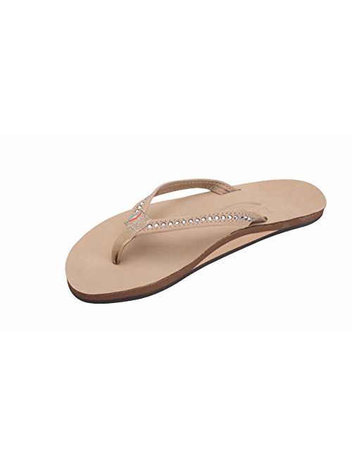 Rainbow Sandals Women's Single Layer Premier Leather w/Swarovski Crystal Narrow Strap