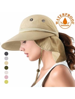 Camptrace Safari Sun Hats for Women Wide Brim Fishing Sun Hat with Neck Flap Ponytail Packable Summer Cooling Sun UPF Protection for Hiking Hunting Camping Outdoor Cap