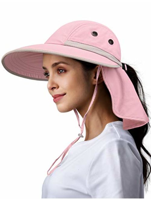 Camptrace Safari Sun Hats for Women Wide Brim Fishing Sun Hat with Neck Flap Ponytail Packable Summer Cooling Sun UPF Protection for Hiking Hunting Camping Outdoor Cap