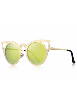 MERRY'S Cat Eye Sunglasses Round Metal Cut-Out Flash Mirror Lens Sun glasses S8064