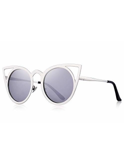 MERRY'S Cat Eye Sunglasses Round Metal Cut-Out Flash Mirror Lens Sun glasses S8064