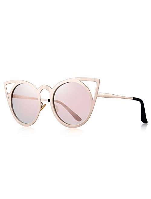 MERRY'S Cat Eye Sunglasses Round Metal Cut-Out Flash Mirror Lens Sun glasses S8064