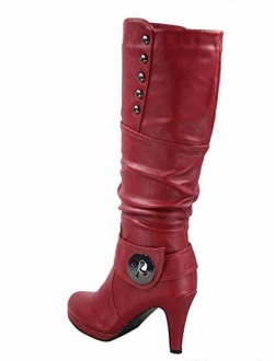 FZ-Win-45 Women's Fashion Round Toe High Heel Platform Zipper Knee High Boots