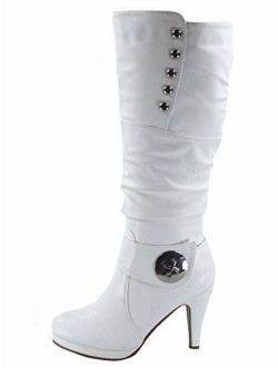 FZ-Win-45 Women's Fashion Round Toe High Heel Platform Zipper Knee High Boots