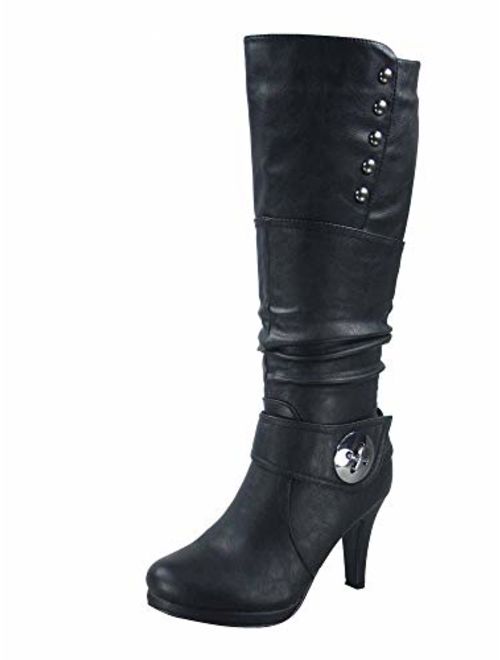 FZ-Win-45 Women's Fashion Round Toe High Heel Platform Zipper Knee High Boots