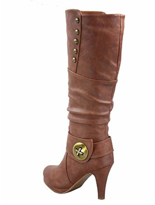 FZ-Win-45 Women's Fashion Round Toe High Heel Platform Zipper Knee High Boots