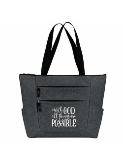 Large Inspirational Zippered Tote Bags with Pockets for Women - Perfect for Work, Gifts, Church, Travel