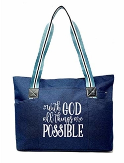 Large Inspirational Zippered Tote Bags with Pockets for Women - Perfect for Work, Gifts, Church, Travel