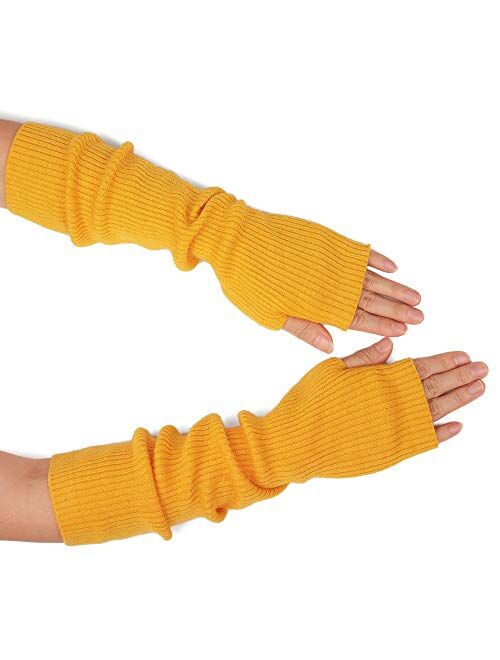 Flammi Women's Knit Arm Warmer Gloves Warm Cashmere Long Fingerless Mittens with Thumb Hole