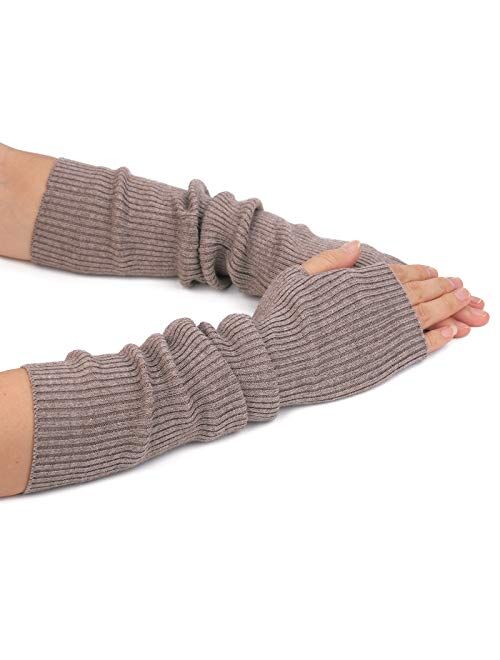 Flammi Women's Knit Arm Warmer Gloves Warm Cashmere Long Fingerless Mittens with Thumb Hole