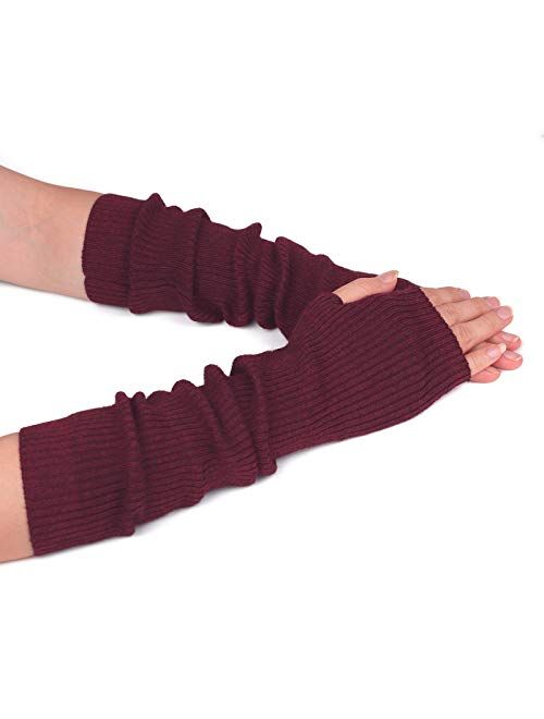 Flammi Women's Knit Arm Warmer Gloves Warm Cashmere Long Fingerless Mittens with Thumb Hole