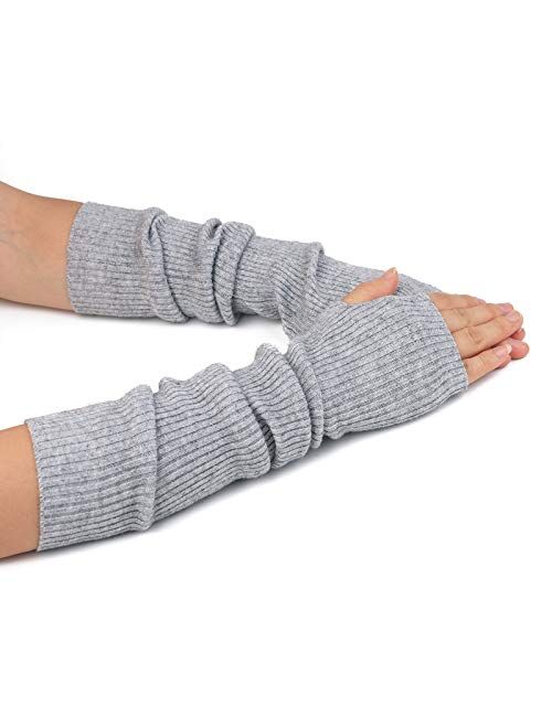 Flammi Women's Knit Arm Warmer Gloves Warm Cashmere Long Fingerless Mittens with Thumb Hole