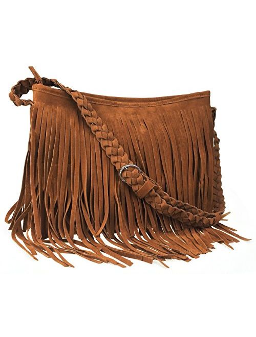 Ayliss Hippie Suede Fringe Tassel Messenger Bag Women Hobo Shoulder Bags Crossbody Handbag