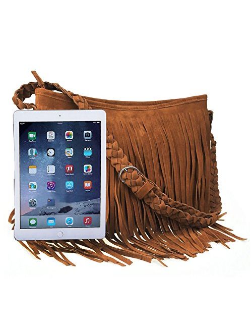 Ayliss Hippie Suede Fringe Tassel Messenger Bag Women Hobo Shoulder Bags Crossbody Handbag