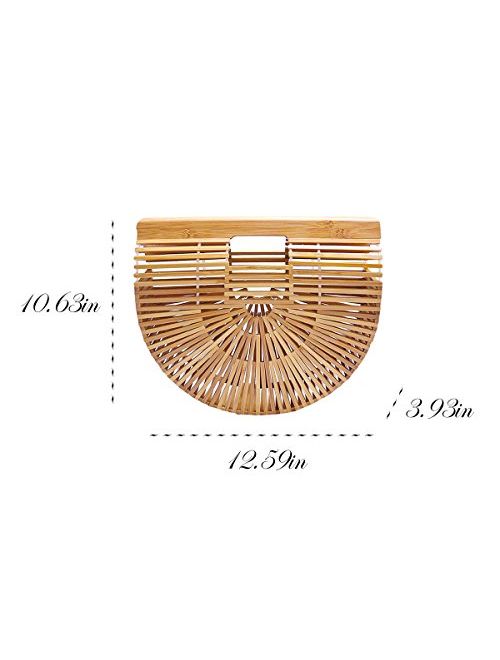 Vintga Bamboo Handbag Handmade Tote Bamboo Purse Straw Beach Bag for Women