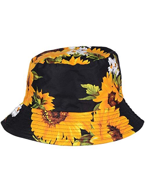 BYOS Packable Reversible Black Printed Fisherman Bucket Sun Hat, Many Patterns