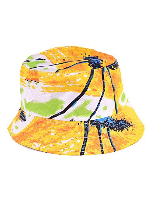 BYOS Packable Reversible Black Printed Fisherman Bucket Sun Hat, Many Patterns