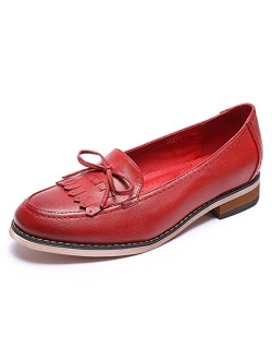 Mona flying Women's Leather Penny Loafer Casual Flat Shoes for Women Ladies Girls