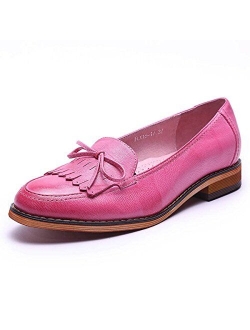 Mona flying Women's Leather Penny Loafer Casual Flat Shoes for Women Ladies Girls