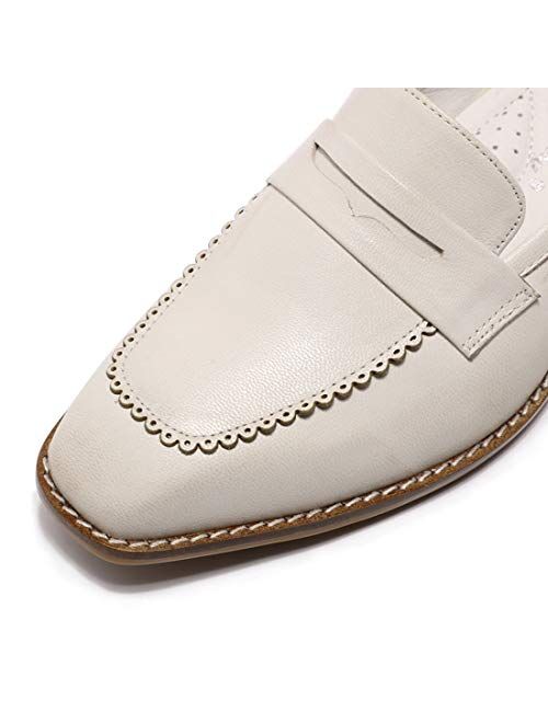 Mona flying Women's Leather Penny Loafer Casual Flat Shoes for Women Ladies Girls