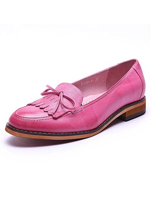 Mona flying Women's Leather Penny Loafer Casual Flat Shoes for Women Ladies Girls