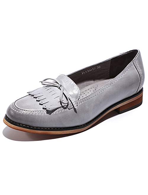 Mona flying Women's Leather Penny Loafer Casual Flat Shoes for Women Ladies Girls