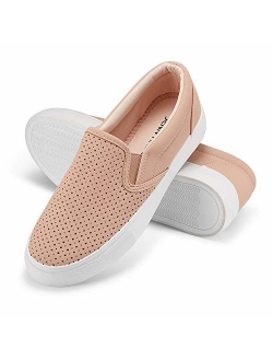 JENN ARDOR Womens Fashion Sneakers Perforated Slip on Flats Comfortable Walking Casual Shoes