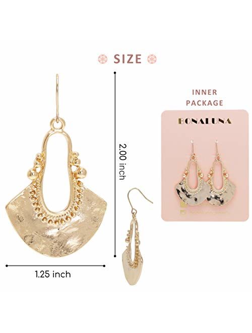 Boho Chic Hollow Shield Shape with Hammered Drop Earrings