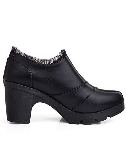 DADAWEN Women's Casual Zipper Lace Platform Mid-Heel Square Toe Oxfords Dress Shoes
