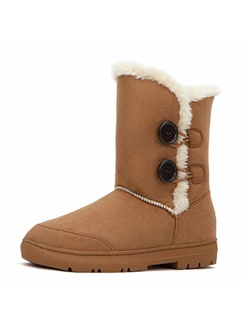 CLPP'LI Womens Twin Button Fully Fur Lined Waterproof Winter Snow Boots