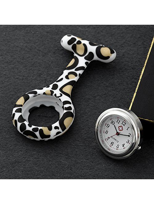 Women Girls Nurse Watches Hygienic Lapel Pin-on Brooch Flower Silicone Cover Medical Doctor Paramedic Hanging Fob Watch