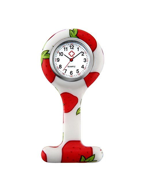 Women Girls Nurse Watches Hygienic Lapel Pin-on Brooch Flower Silicone Cover Medical Doctor Paramedic Hanging Fob Watch