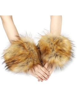 La Carrie Women's Snakeskin Print Faux Fur Wrist Cuffs,Winter Fox Furry Bands Arm Warmer