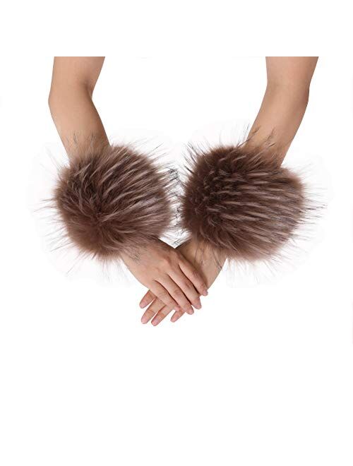 La Carrie Women's Snakeskin Print Faux Fur Wrist Cuffs,Winter Fox Furry Bands Arm Warmer