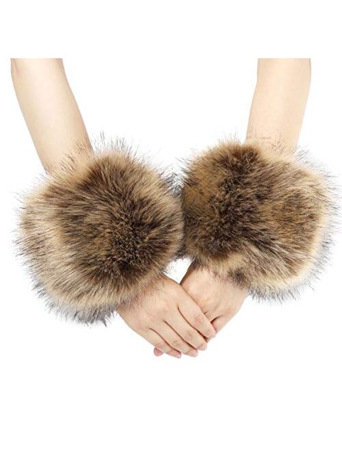 La Carrie Women's Snakeskin Print Faux Fur Wrist Cuffs,Winter Fox Furry Bands Arm Warmer