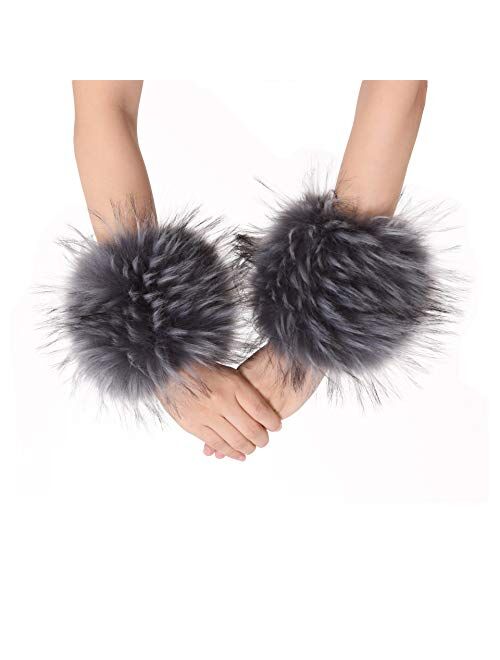 La Carrie Women's Snakeskin Print Faux Fur Wrist Cuffs,Winter Fox Furry Bands Arm Warmer