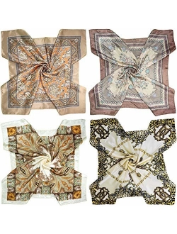 4 Pc Set Large 35 35 inches Satin Square Scarves Neck Hair Head Scarf Bundle