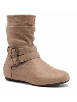 Lindell Women's Fashion Flat Heel Calf Boots Side Zipper Slouch Ankle Booties