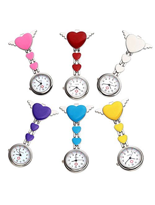 Top Plaza Womens Girls Heart Angle Wing Nurse Fob Clip On Brooch Hanging Pocket Watch