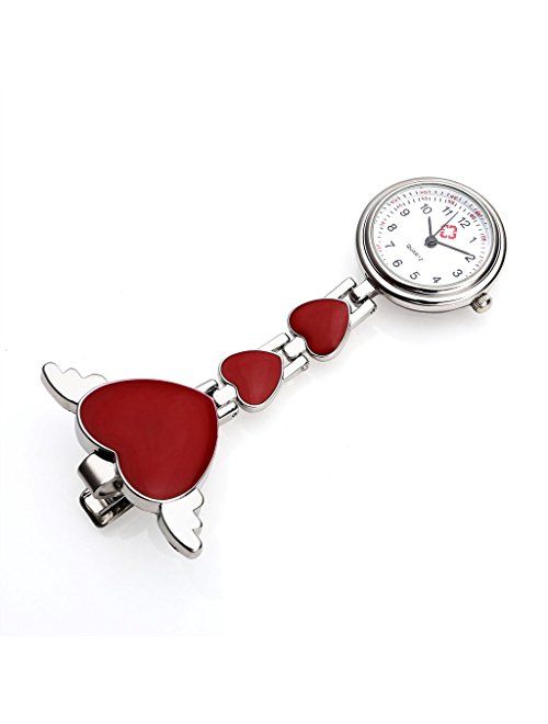 Top Plaza Womens Girls Heart Angle Wing Nurse Fob Clip On Brooch Hanging Pocket Watch