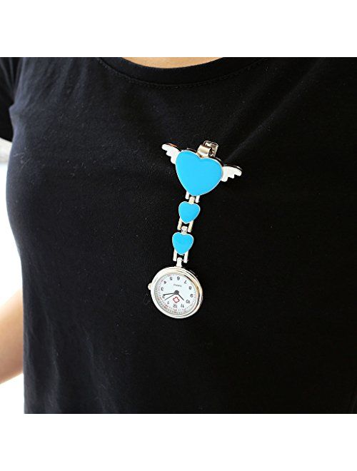 Top Plaza Womens Girls Heart Angle Wing Nurse Fob Clip On Brooch Hanging Pocket Watch