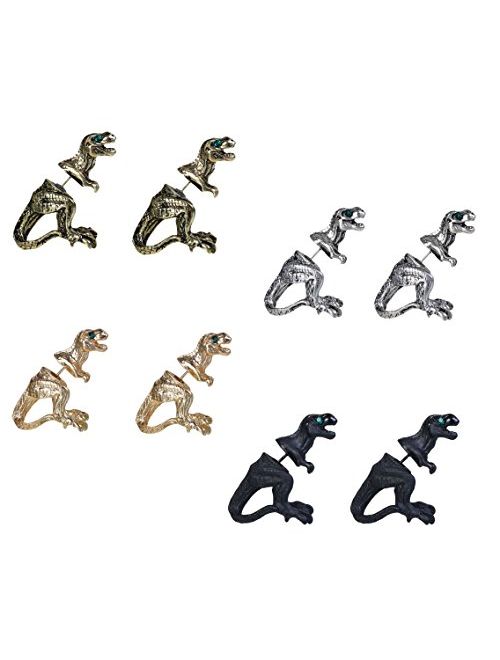 Dinosaur T-Rex Earrings, 4 Sets Tyrannosaurus Rex With Rhinestone Eyes