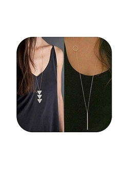 Defiro 2Pcs Y Layer Simple Bar Pendant Necklace Center Long Lariat Chain for Women Jewelry JAKIELAX