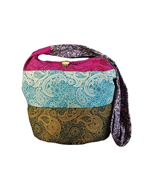 BTP! Thai Cotton Hippie Hobo Sling Crossbody Bag eco Friendly Shopping bag Paisley Print Large