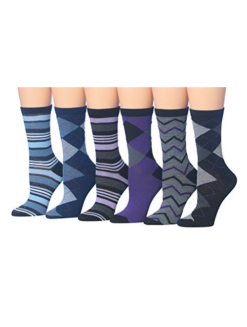 Tipi Toe Women's 6-Pairs Colorful Funky Patterned Crew Dress Socks