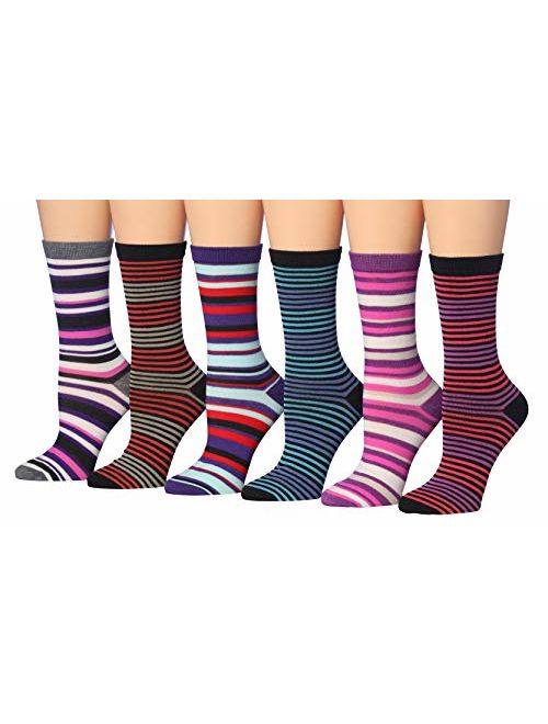 Tipi Toe Women's 6-Pairs Colorful Funky Patterned Crew Dress Socks