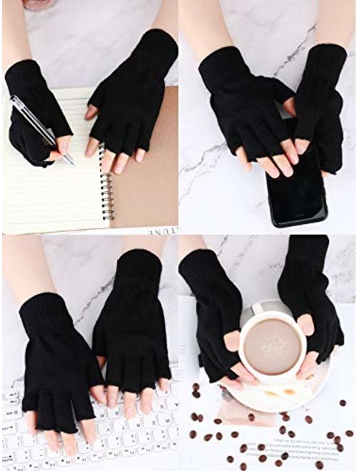 3 Pairs Half Finger Gloves Winter Fingerless Gloves Knit Gloves for Men Women