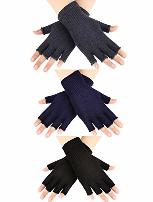 3 Pairs Half Finger Gloves Winter Fingerless Gloves Knit Gloves for Men Women